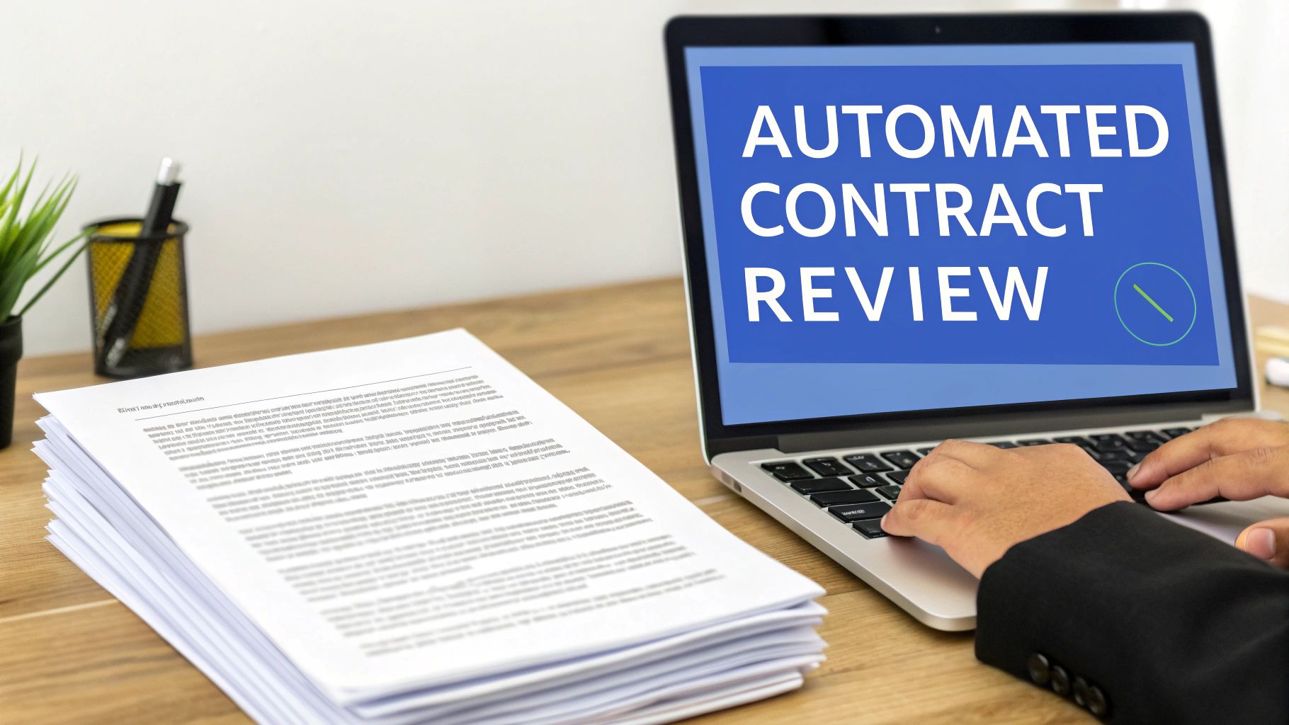 Infographic showing the contract review process moving from manual to AI software, leading to smarter decisions and significant efficiency gains.